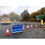 Roll Up Sign & Stand - Police Road Closed Reflective Roll Up Tripod Sign